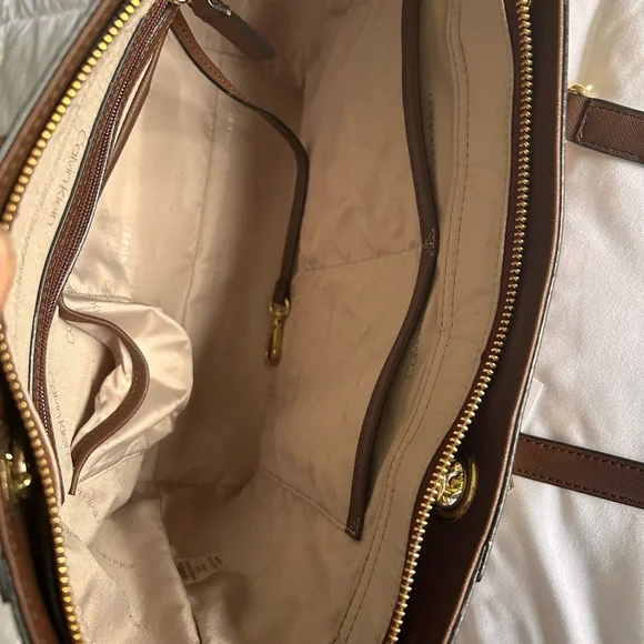 NWT Calvin Klein Tan and Black Snake-Print Chain-Handle Tote - Picture 6 of 9